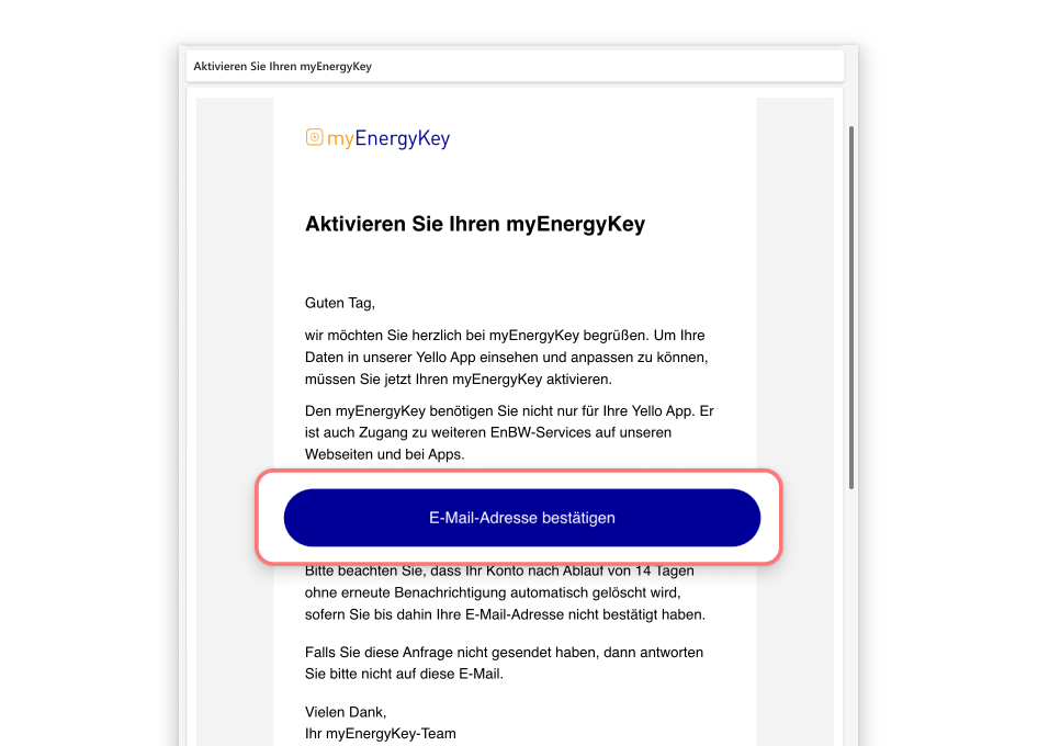 Bestätigungs-E-Mail für den myEnergyKey