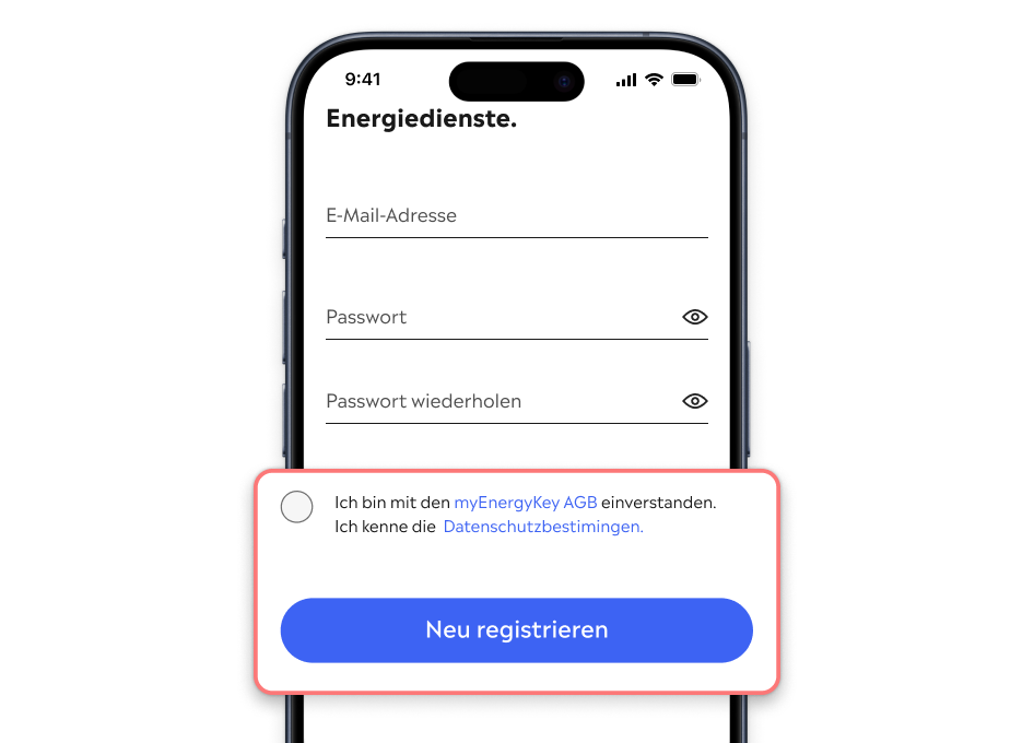 AGB und Datenschutz akzeptieren und myEnergyKey anlegen