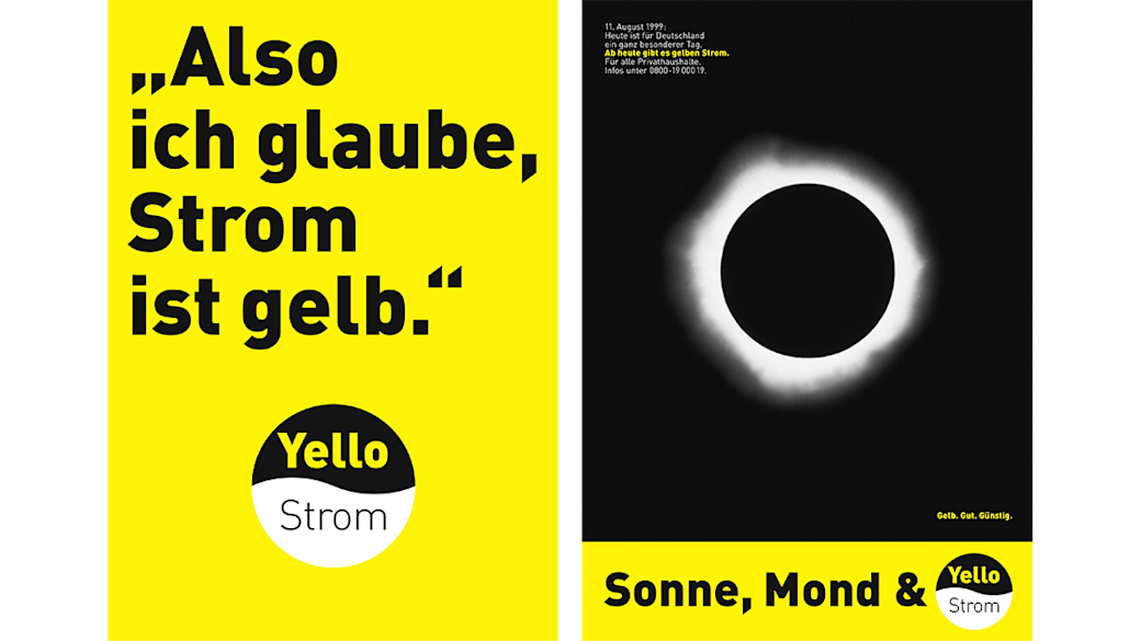 Werbeanzeigen zur Einführung der Marke "Yello" im Jahr 1999