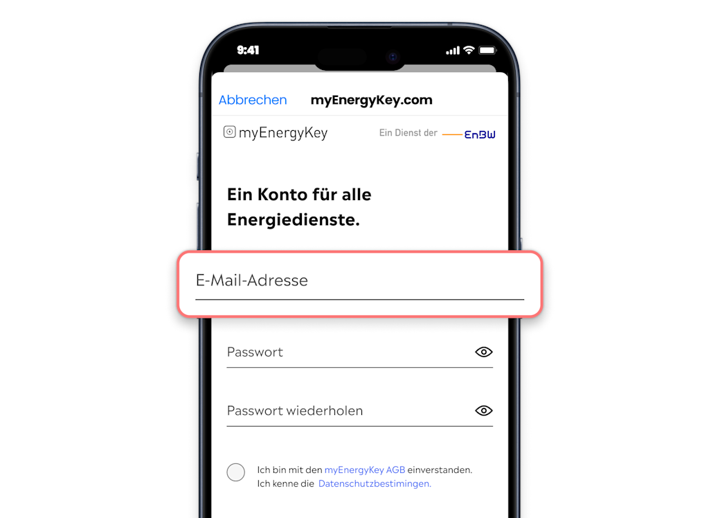 Anmeldeseite des myEnergyKey