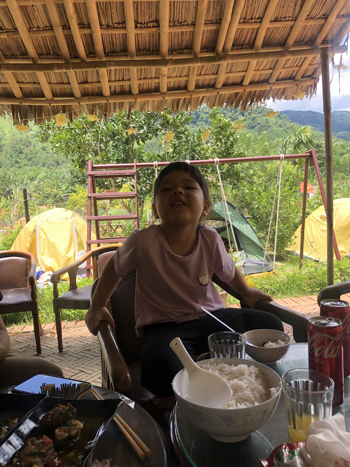 Moving a lot and being hungry, the child eats much better than usual. They can finish two bowls of rice easily 😄