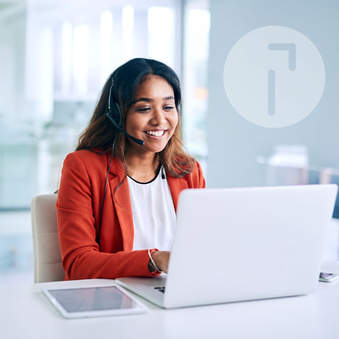 Female call center worker smiling