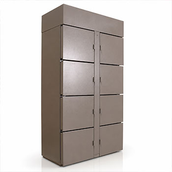 product image of refrigerator locker with 8 doors. 