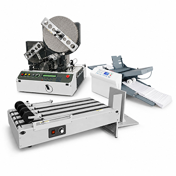 image of mailroom equipment - tabber, conveyor, and paper folder.