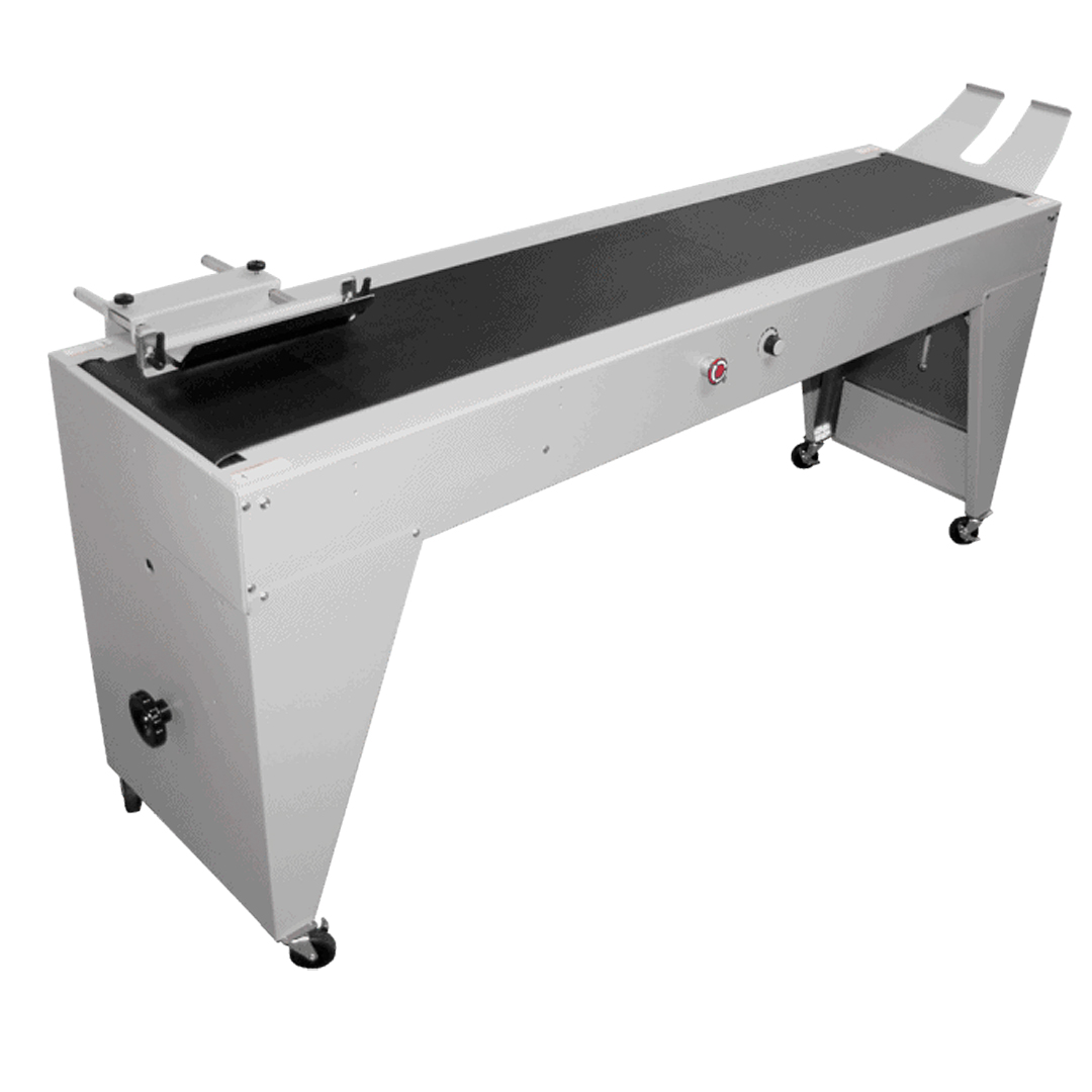 The Quadient AS-CSD6 conveyor stacker positioned in a print and mail production workflow