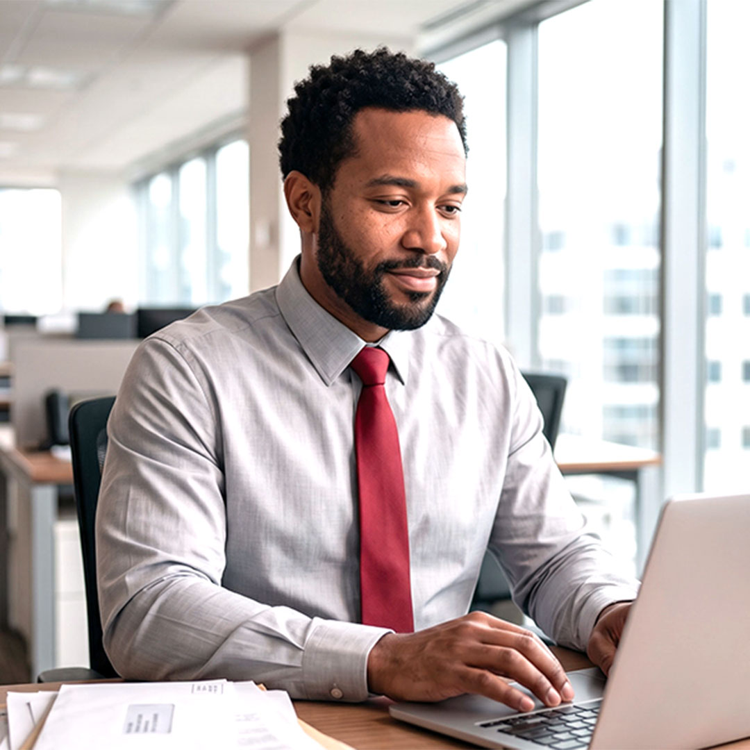 Man Working at computer in an office