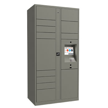 Image of indoor locker with Screen, keypad and 13 doors