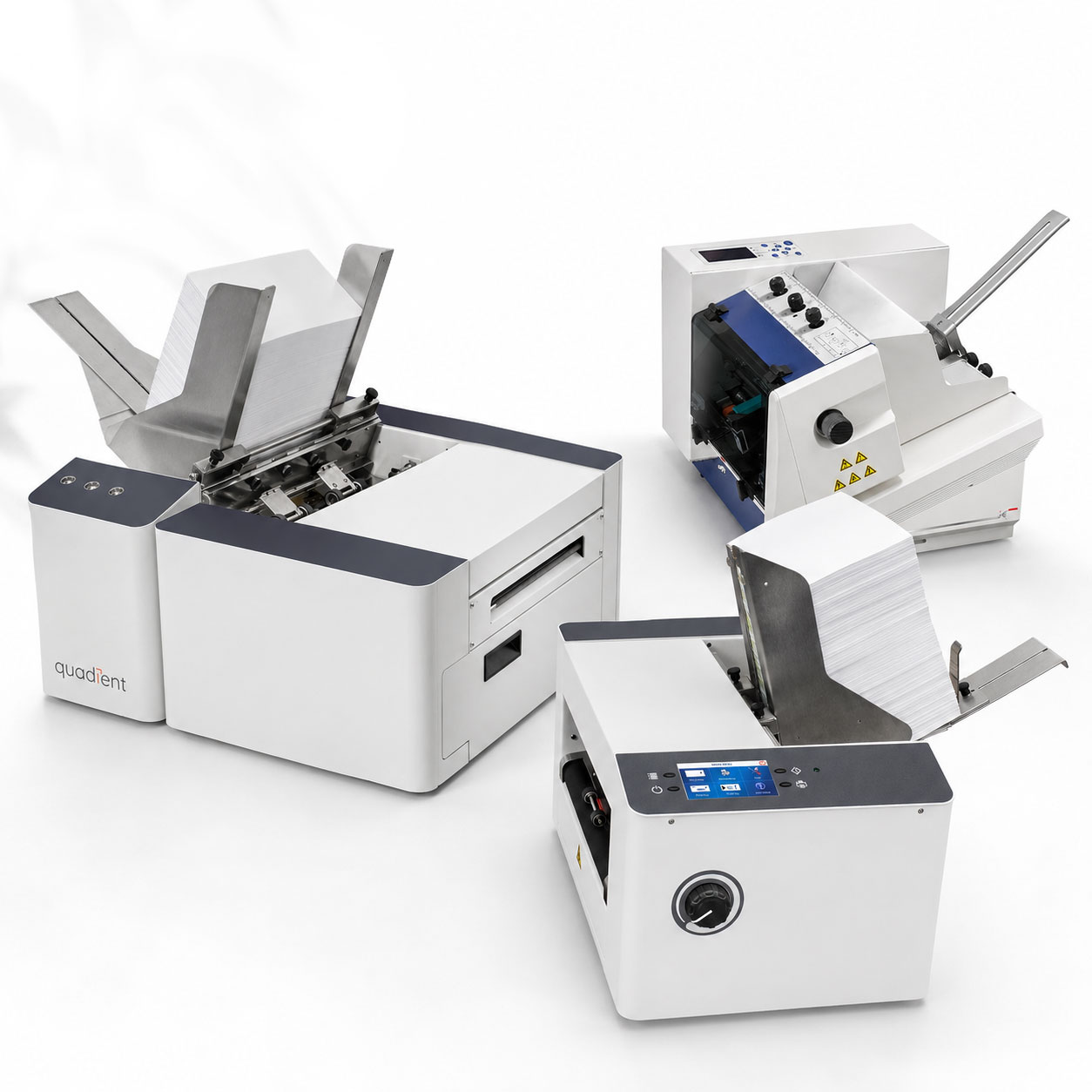 compilation photo of three digital printers sitting on a table. 