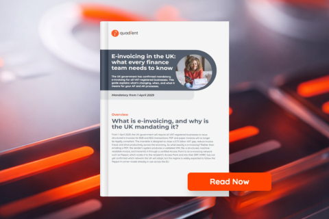 E-invoicing guide document with header image showing professional woman, text content, and orange 'Read Now' button