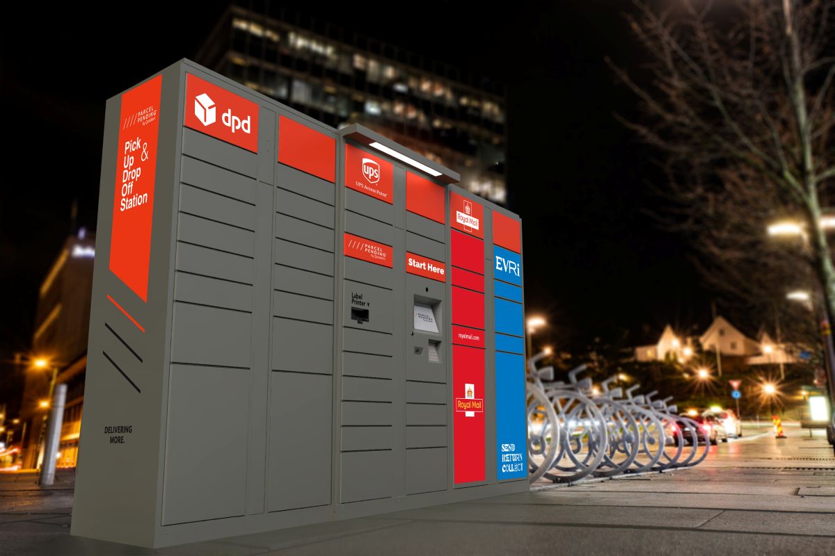 Image showing parcel locker on a street at night