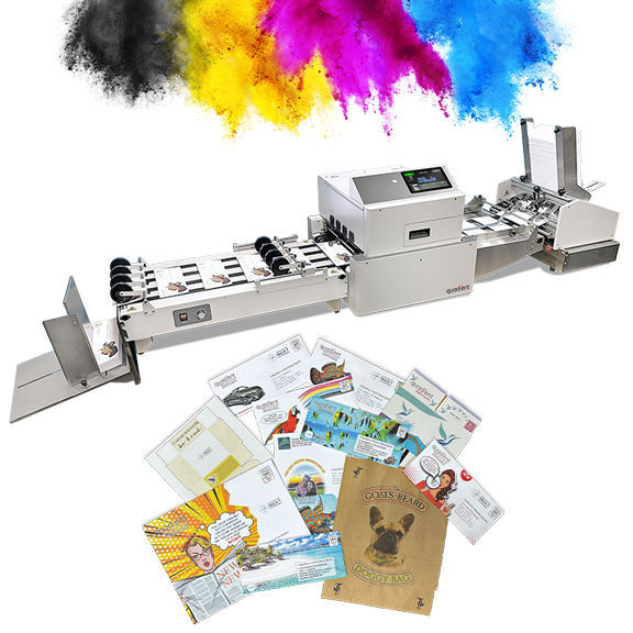 Envelope print samples showing a variety of sizes and styles showing vibrant colors