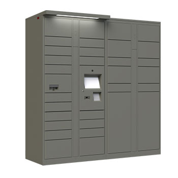 outdoor locker with small awning, 2 meter locker configuration with printer and dropbox