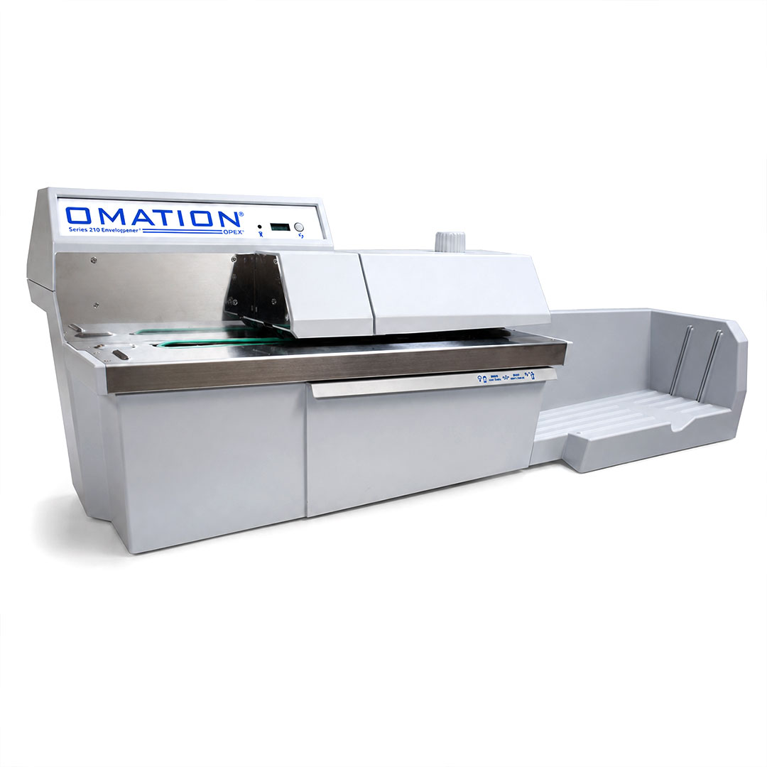 Quadient IM-210 automatic mail opener on a tabletop.