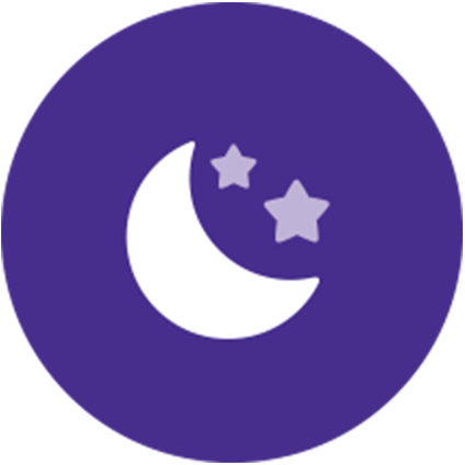 Lua e estrelas num fundo roxo