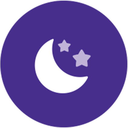 Lua e estrelas num fundo roxo