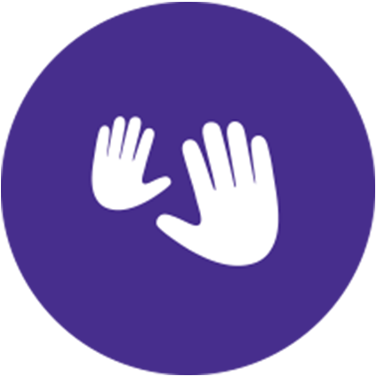 Das mãos num fundo roxo