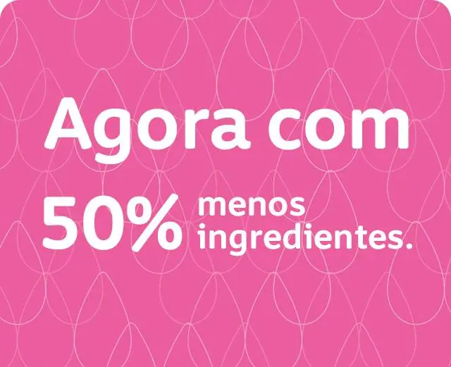 Banner sinalizando produtos com 50% menos ingredientes