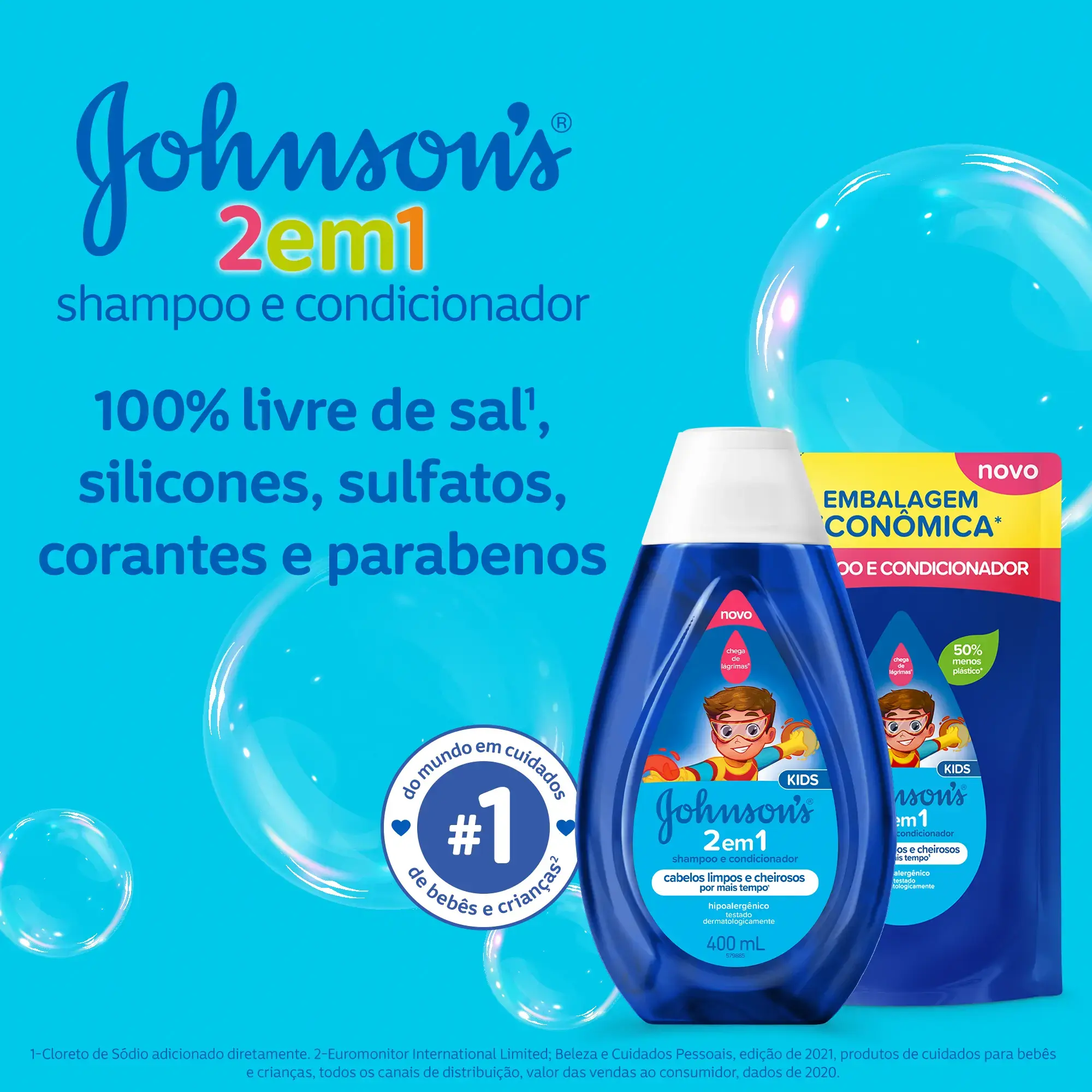 2 em 1 Shampoo e Condicionador Infantil JOHNSON’S® 400ml