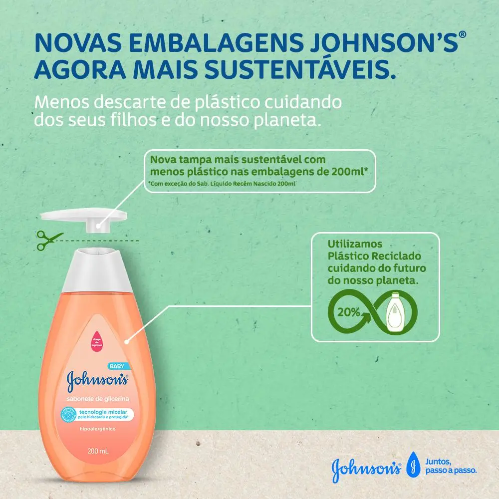 Sabonete Líquido  JOHNSON'S® de Glicerina embalagens sustentáveis