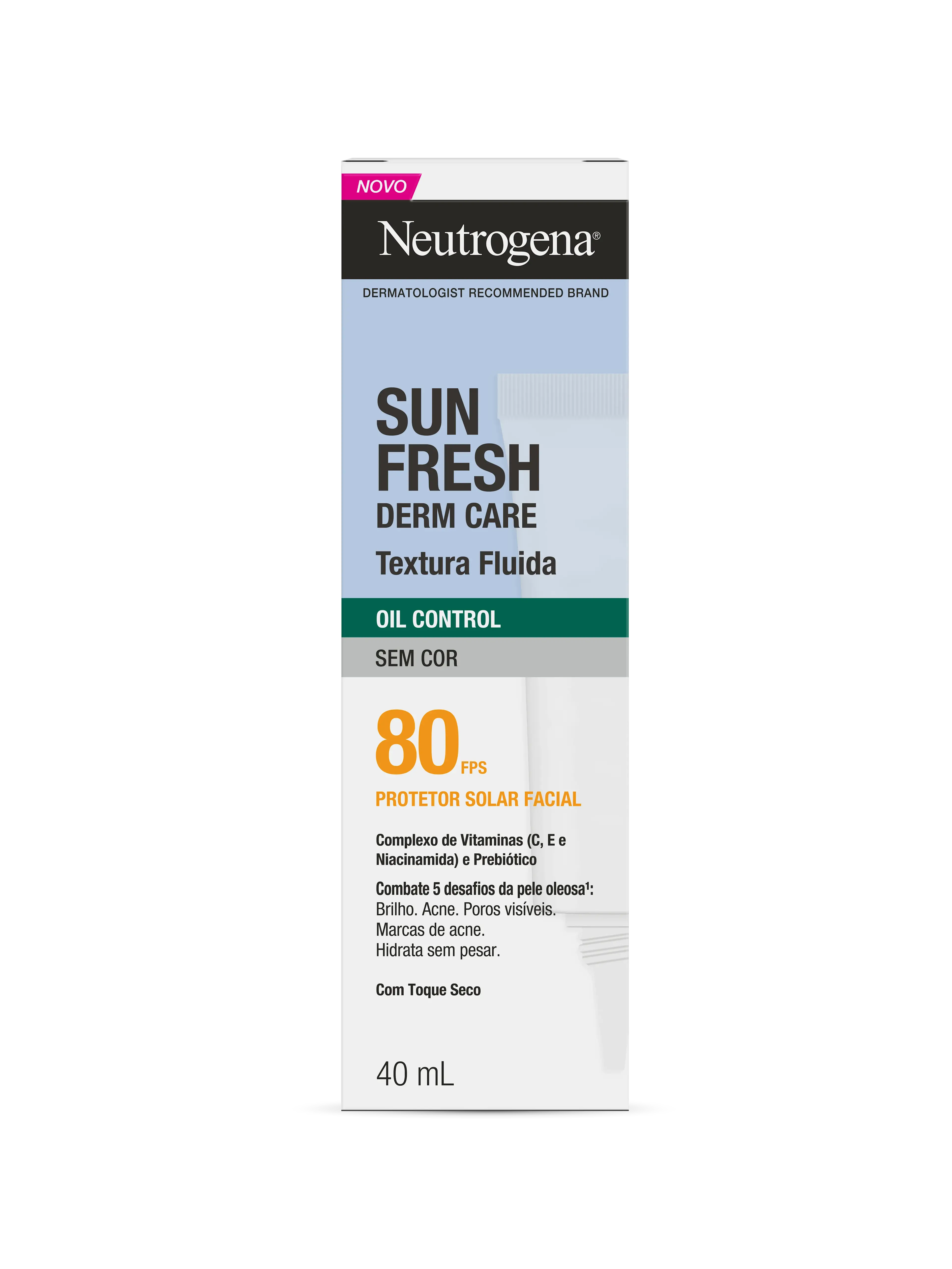 Protetor Solar Facial NEUTROGENA SUN FRESH® Derm Care Oil Control Fluido Sem Cor FPS 80 40mL
