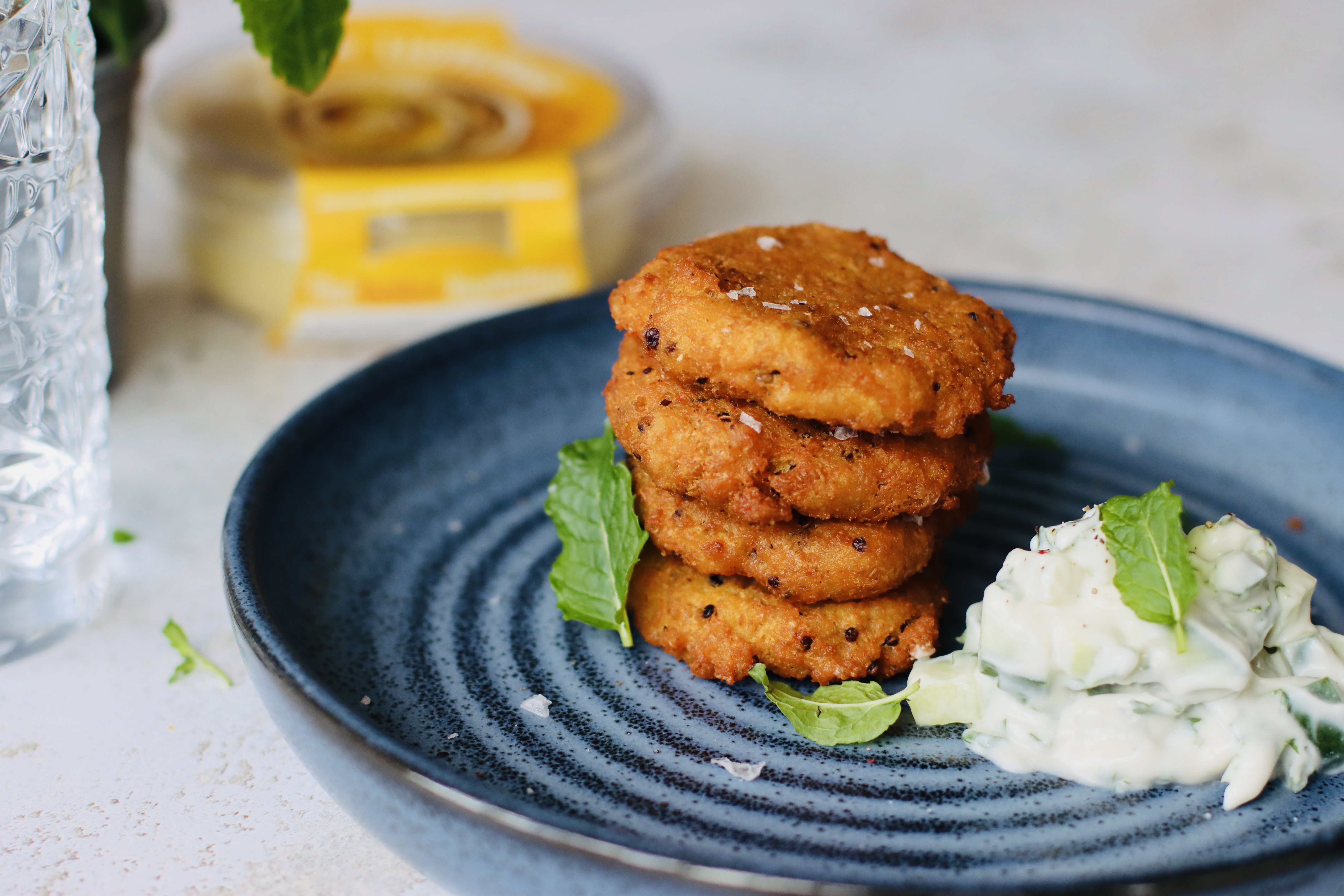 Lupini Fritters with tzatziki salad
