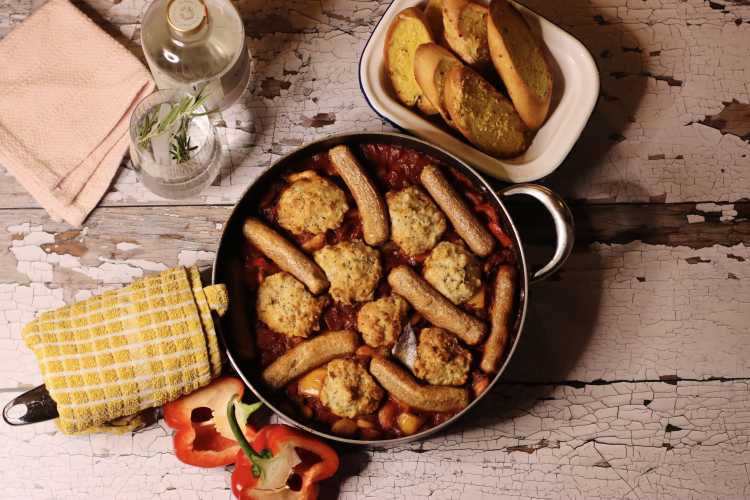 One Pot Smokey Sausage Casserole with Rosemary Dumplings 