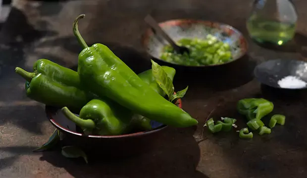 Close up shot of jalapeno's in a bowl 