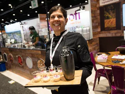 Woman serving beverages
