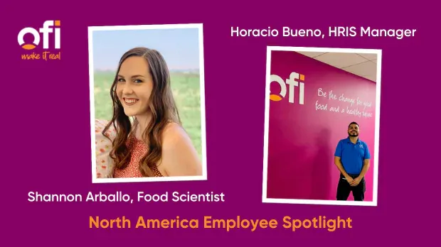 North America employee spotlight of Shannon Arballo who is a food scientist and Horacio Bueno, HRIS Manager