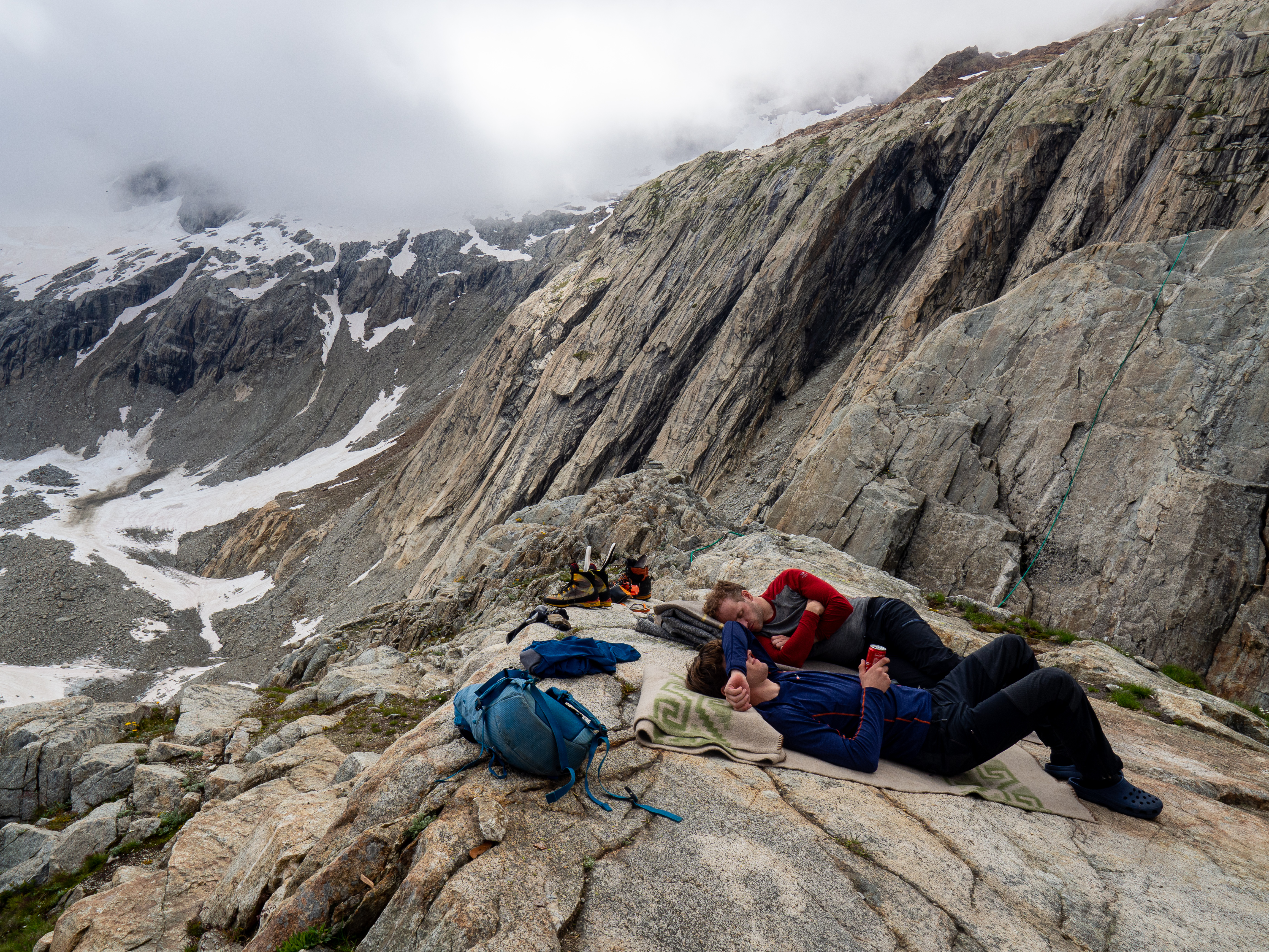 Relaxing in front of the Gruebenhütte after the climb