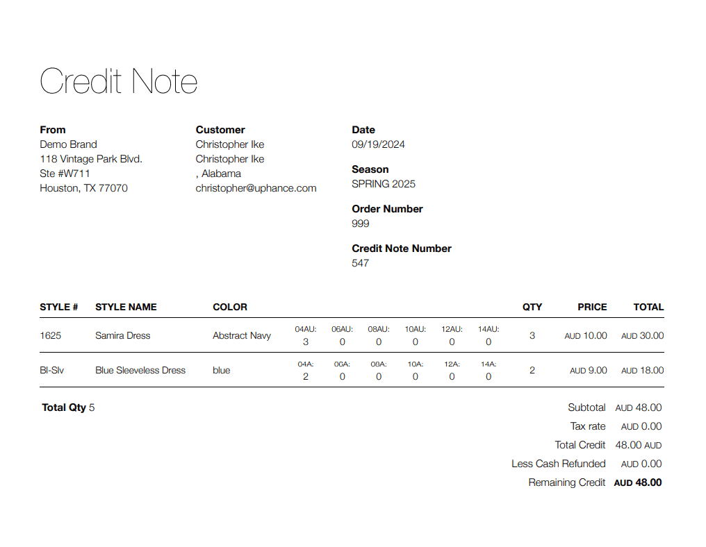 credit note example