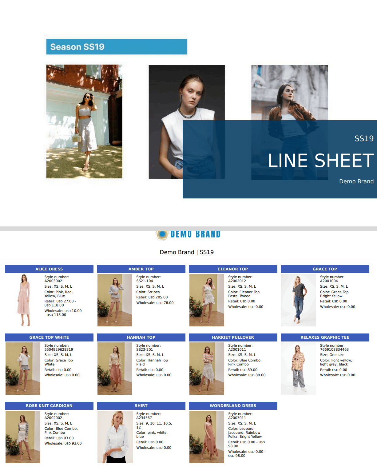 Bluebird Linesheet template