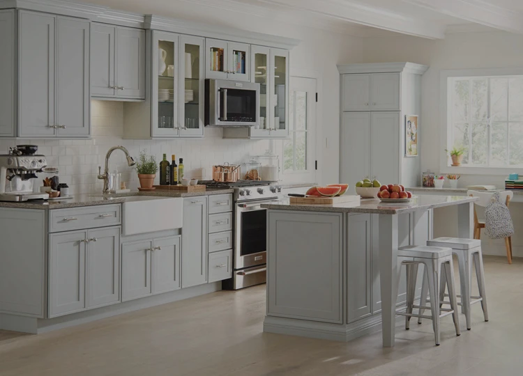 installed gray kitchen cabinets