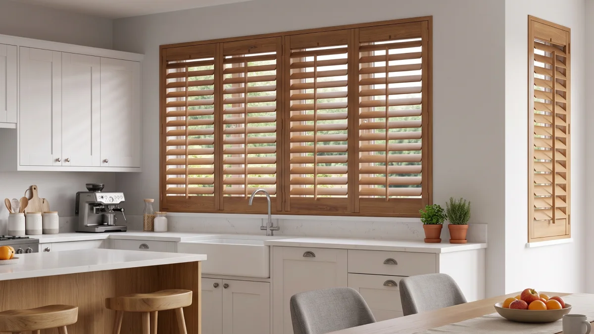 Wooden shutters in a cozy modern kitchen