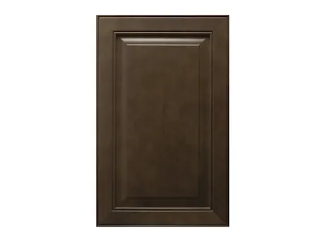 Dark wood raised panel cabinet door.