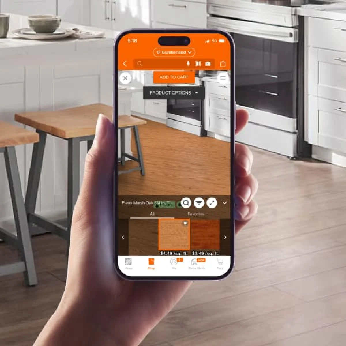 Customer using the Flooring Visualizer in their kitchen
