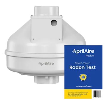 An AprilAire radon mitigation fan and test kit