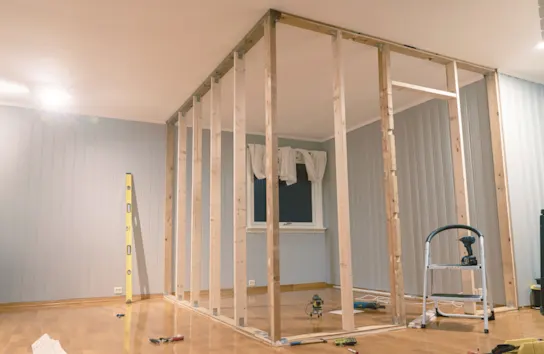 Wooden framing for a new room in a home