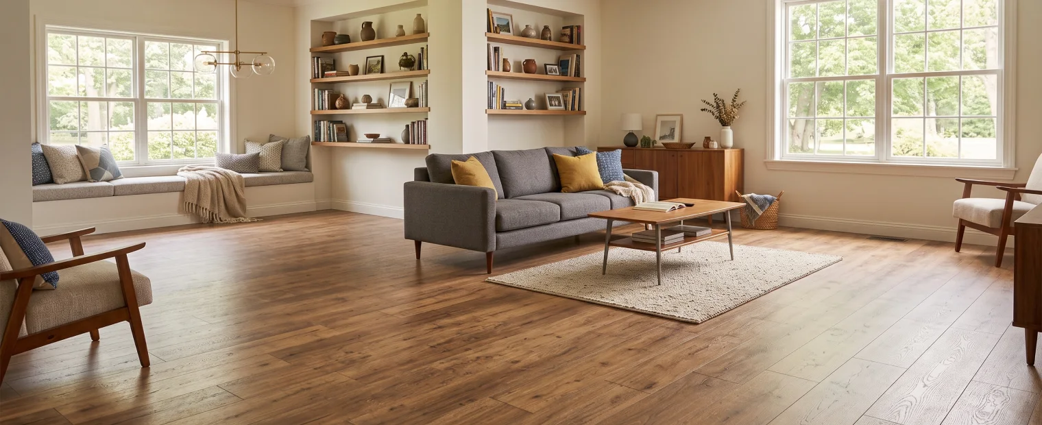 Vinyl plank flooring in a bright and modern living room