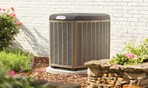 Lennox HVAC condenser; orange shopping cart icon