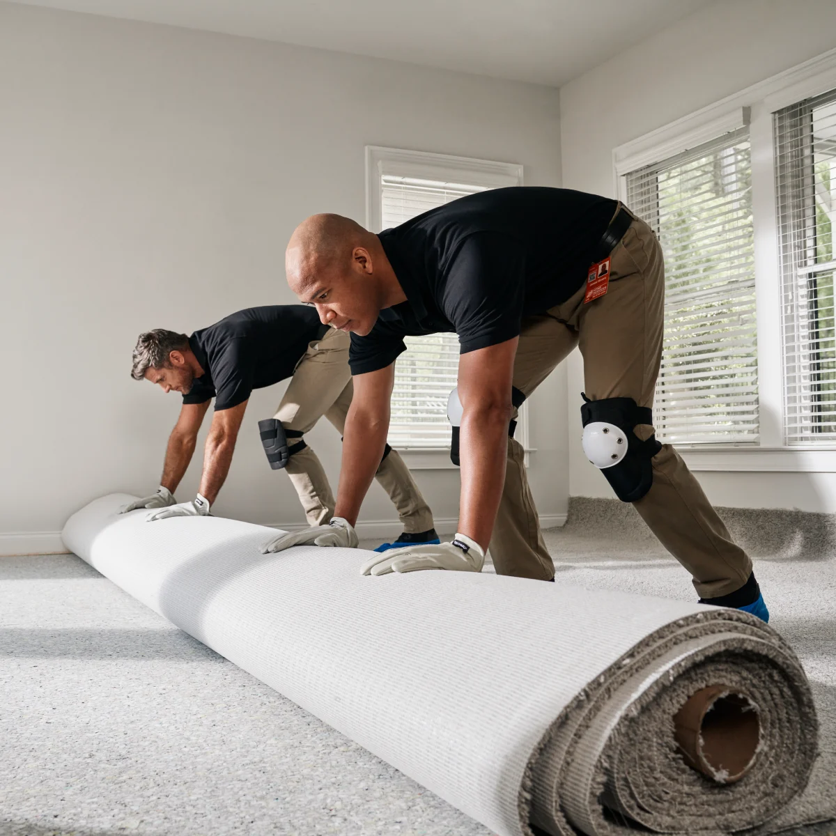 HD Services Pros installing new carpet in a customer's home