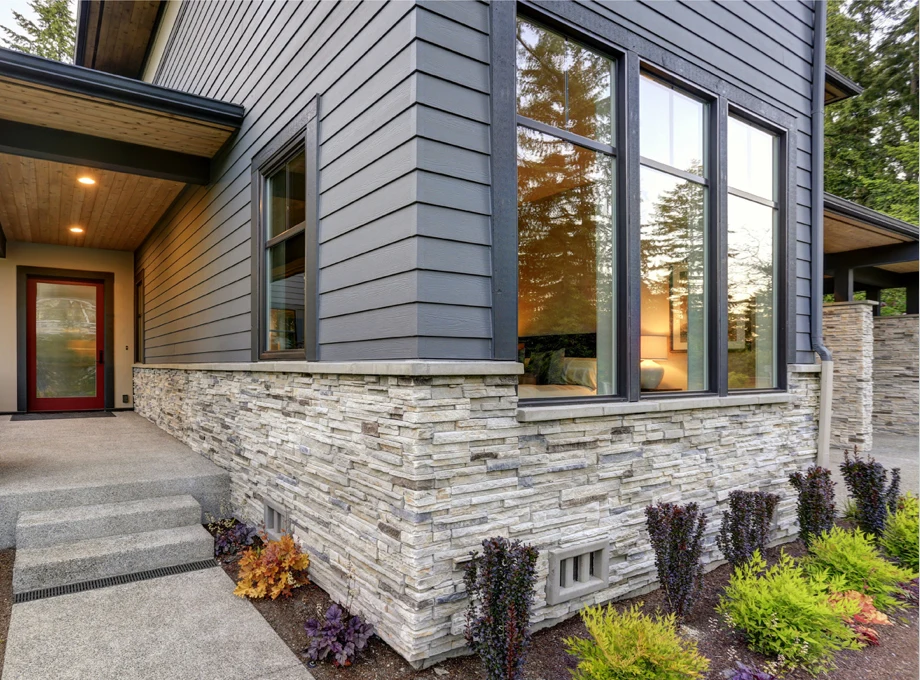 picture window on a gray modern house