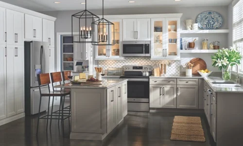 installed white kitchen cabinets