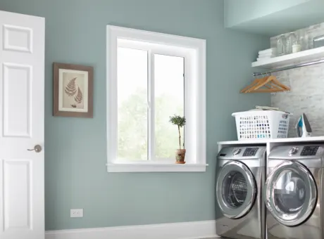 Sliding window in a laundry room