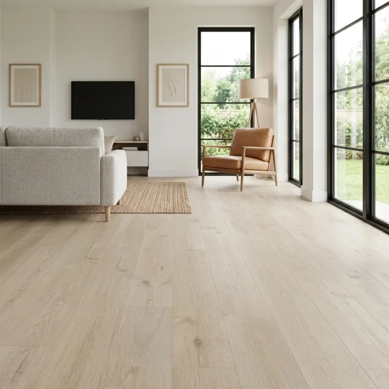Large living room with vinyl plank flooring