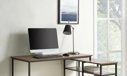 Home desktop computer; Orange laptop and cellphone icon