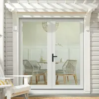 White patio door in a beach house; orange interior door icon