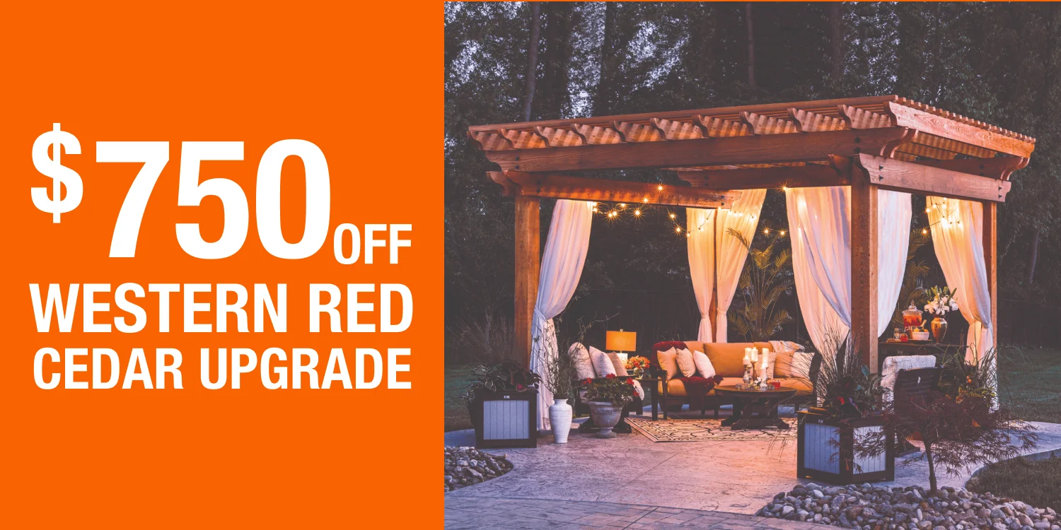 $750 Off Western Red Cedar Upgrade, Pergola Installation Promo