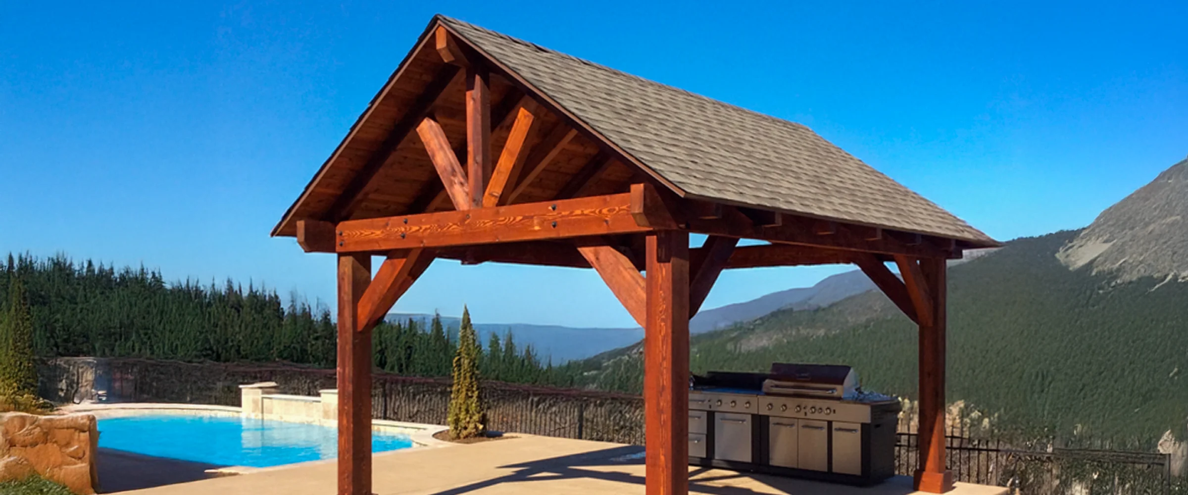 Premium Heavy North American Timber Outdoor Patio Shade Pavilion with Solid Posts