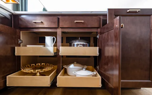 Brown Peninsula Open Door Cabinets